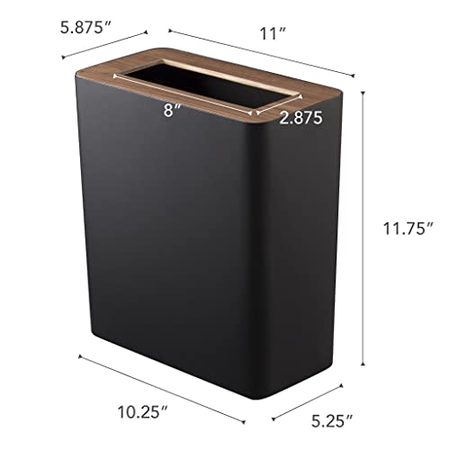 Yamazaki Home Trash Can - Small Modern Home Wastebasket for Bathroom Kitchen office Steel + Wood One Size Walnut YAMAZAKI