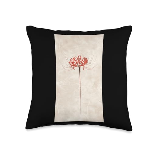 Minimalist Single Japanese Floral design Throw Pillow Abstract flower Botanical artwork Red bloom