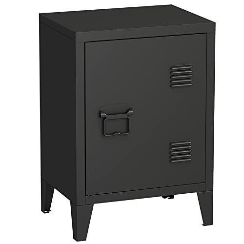 MIOCASA Nightstand Modern End Side Table Steel Bedside Storage Cabinet with Shelf Easy Assembly for Living Room Bedroom (Black) MIOCASA