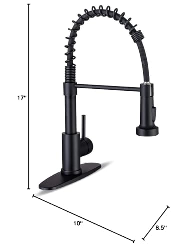 WEWE Kitchen Faucets with Pull Down Sprayer Commercial Industrial Stainless Steel Single Handle Single Hole Spring Farmhouse RV Sink Faucet, Matte Black Kitchen Faucet for Laundry Utility Room Sink WEWE