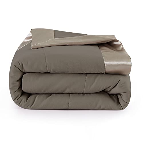 COMFLIVE Down Alternative Blanket with Satin Trim, Twin Size Lightweight Blanket for Bed- Spring Summer Comfort Soft - Moisture Absorption and Removal Treatment 68”x90” (Mocha, Twin) COMFLIVE