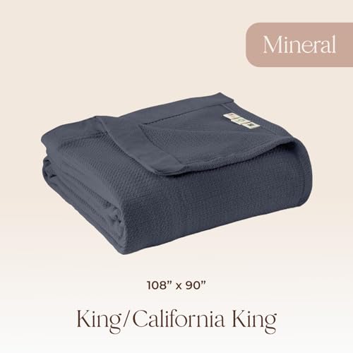 100% Organic Cotton Blanket - GOTS & Fairtrade Certified Organic Cotton Throw Blanket for Bed with Soft Heavy & Breathable Single Knit Weave - Great as Bedspread or Coverlet (Mineral, King/Cal King) Whisper Organics