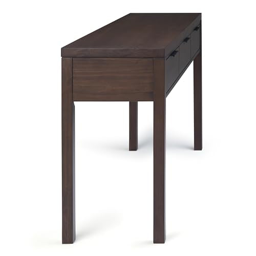 SIMPLIHOME Hollander Console Table - 60 Inch Wide Solid Wood Sofa Table in Warm Walnut Brown, Contemporary Storage Table for Entryway or Living Room with 3 Drawers and Sleek Metal Hardware SIMPLIHOME