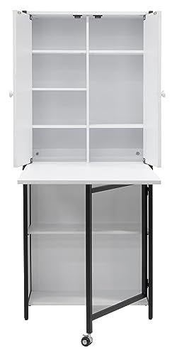 Sew Ready Multipurpose Armoire 58.75" Tall with Folding Top for Craft, Office or Home Sewing Cabinet, Charcoal/White Sew Ready
