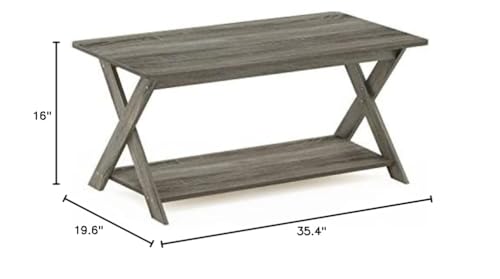 Furinno Modern Simplistic Criss-Crossed Coffee Table, 35.4 in x 19.6 in x 16 in, French Oak Grey Furinno