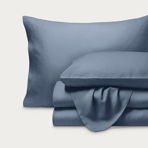 Bare Home Twin Extra Long Sheet Set - Luxury 100% European Linen - Deep Pockets - Easy Fit - 3 Piece Set - Bedding Sheets & Pillowcases (Twin XL, Indigo) Bare Home