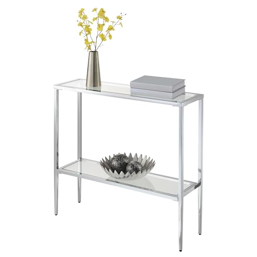 Convenience Concepts Nadia Chrome Entryway Table 31.5" - Contemporary Modern Sofa Console Table with Storage Shelf, Narrow Minimalist Hall Table for Living Room, Bedroom, Bathroom, Glass/Chrome Convenience Concepts
