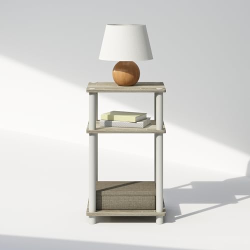 Furinno Just 3-Tier Turn-N-Tube Open Storage Nightstand, 1-Pack, Plastic Poles, Sonoma Oak/White Furinno
