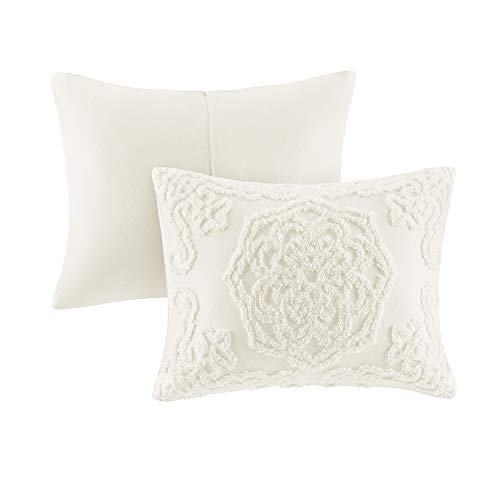 Madison Park Laetitia 100% Cotton Duvet Set-Chenille Tufted Medallion Design All Season Cozy Bedding Shabby Chic Comforter Cover, Matching Shams, Full/Queen (90 in x 90 in), Floral Off White Madison Park