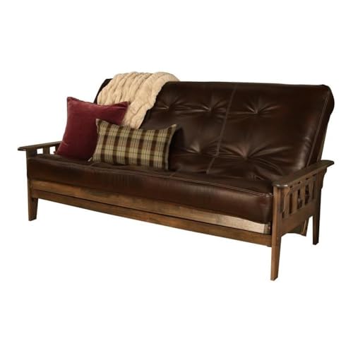 Kodiak Tucson Queen Futon Frame and Mattress Set - Wood Futon with Mattress Included in Java Brown Color Faux Leather Mattress Kodiak Furniture