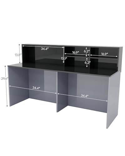 Gguileb Modern Reception Desk, Solid Wood Reception Desk with Counter, Check Out Stand, Retail Checkout Counter for Office, Store, Beauty Salon (Grey+Texture, 78.7in) Gguileb
