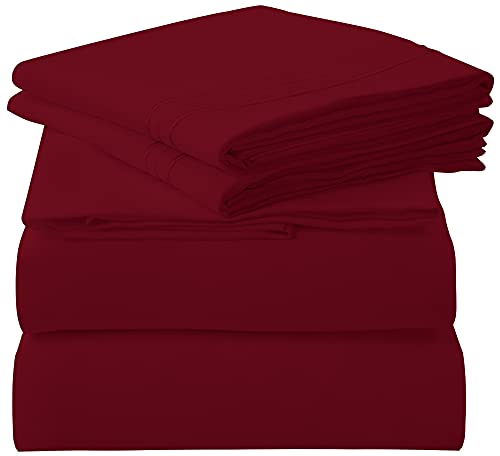 ROYALE LINENS 4 Piece Cal King Sheets Set - Soft Brushed 1800 Microfiber - 1 Fitted, 1 Flat Sheet, 2 Pillow Cases - Wrinkle Free & Fade Resistant - Hotel Luxury Bed Sheets (Burgundy, Cal King) ROYALE LINENS