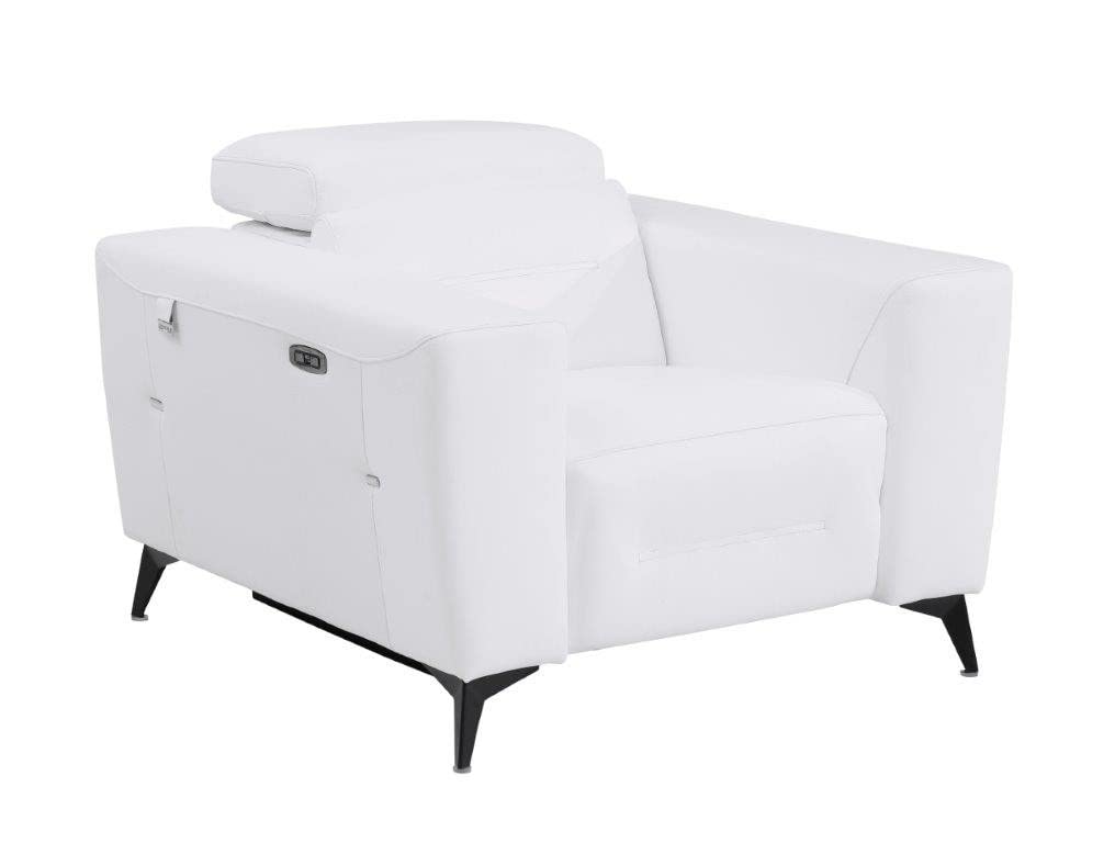 BlackJack Furniture Ferrara Top Grain Italian Leather Power Reclining Sofa Chair with USB Ports to Charge Devices, Adjustable Multi-Position Headrests, Wall Hugger Design, 41.3" W, White Blackjack Furniture