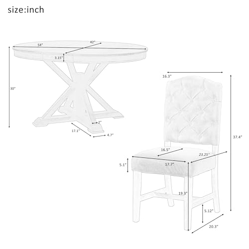 Bellemave Extendable Dining Table Set for 4, 5-Piece Round Table Set with 4 Chairs, Circle Table with Upholstered Chairs, Oval Kitchen Table Set with Extendable Table (Natural Wood Wash) Bellemave