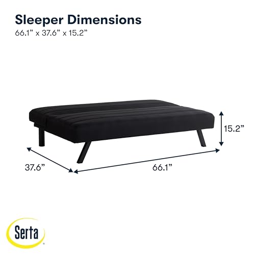 Serta® Damien 66.1" Convertible Futon Sofa, Dreamcoil® Comfort, FingerGuard® Pinch Point Protection, Woven Polyester Fabric, Black Serta
