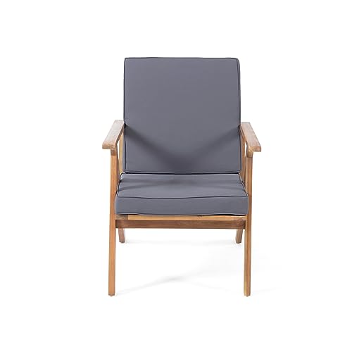 Christopher Knight Home Panama Outdoor Acacia Wood Chat Set with Water Resistant Cushions, 4-Pcs Set, Teak Finish / Grey Christopher Knight Home