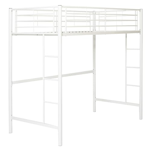 Walker Edison Timothee Urban Industrial Metal Twin over Loft Bunk Bed, Twin Size, White Walker Edison