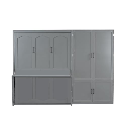 Merax Queen Size Murphy Bed Wall Bed with Closet and Wardrobe Storage for Bedroom,Gray Merax