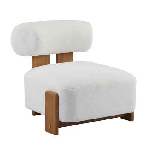 Merax 27.25" Modern Boucle Accent Chair with Solid Wood Frame and Rolled Backrest, Soft & Durable Boucle Upholstery Lounge Chair for Living Room, Bedroom, or Office, Natural+Beige Merax