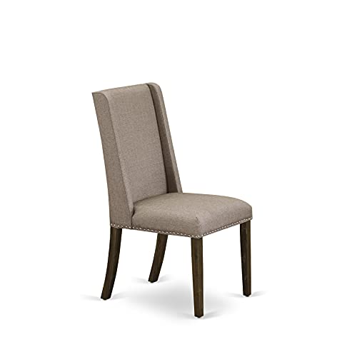 East West Furniture Lassale 11 Piece Dinette Set Includes a Rectangle Table with Butterfly Leaf and 10 Dark Khaki Linen Fabric Parson Dining Chairs, 42x92 Inch, Antique Walnut East West Furniture