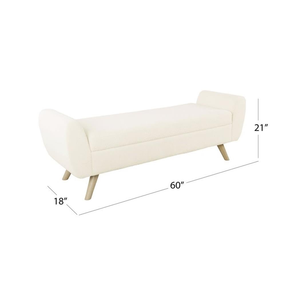 HomePop Modern Storage Bench with Wood Legs Home Décor|Bench with Storage for Living Room & Bedroom - Sherpa Cream HomePop