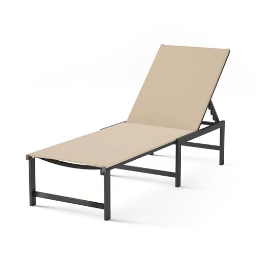 WOAJNQO Chaise Lounge Chair Outdoor,Aluminum Patio Lounge Chairs,Lounge Chairs with 5 Adjustable Backrest for Outside Beach Lawn and Backyard,Khaki