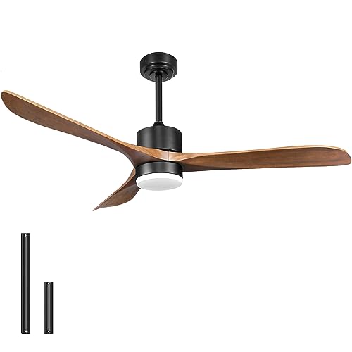 Wisful Ceiling Fans with Lights Remote Control, 56" Outdoor Wood Ceiling Fan with Light Memory for Patio Gazebo Living Room Bedroom, Walnut & Matte Black Wisful