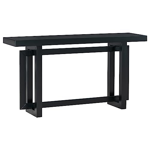 HZSSDTKJ Contemporary Console Table with Industrial-Inspired Concrete Wood Top, Versatile Buffet Sideboard, Extra Long Entryway Table for Entryway, Hallway, Living Room, Foyer, Corridor (Black-01) HZSSDTKJ