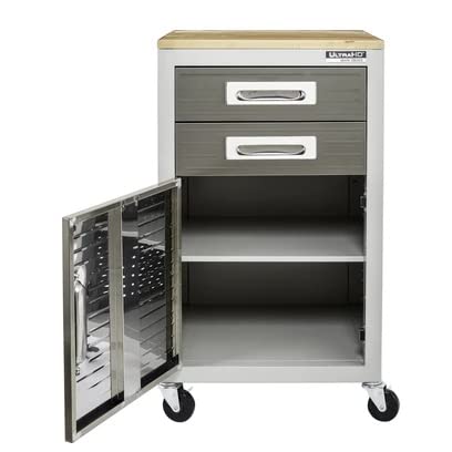 Seville Classics UltraHD Heavy Duty Rolling Cabinet Workbench Table w/Solid Wood Top Workstation for Garage, Warehouse, Office, Workshop, 34.7" H, Seville Classics