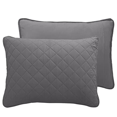 Easy-Going King Size Reversible Quilt Set with 1 Quilt and 2 Pillow Shams, Soft Bed Quilt Cover, Water Resistant Lightweight Microfiber Bedspread, Stain Resistant, Gray/Light Gray Easy-Going