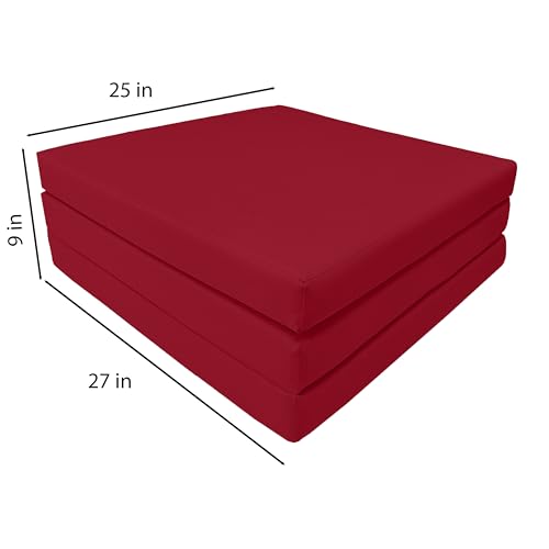 D&D Futon Furniture Trifold Foam Beds, Floor Tri-Fold Bed, Foldable Shikibuton Mattress Cushion Topper Mat for Space Saving Sleepover 3x27x75 in, Red D&D Futon Furniture