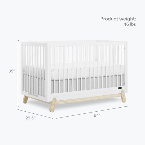 Dream On Me Hygge 5-in-1 Convertible Full-Size Baby Crib in Vintage White Oak, GreenGuard Gold & BSA, Converts to Toddler, Day & Full-Size Bed, Adjustable Mattress Heights, Modern Nursery