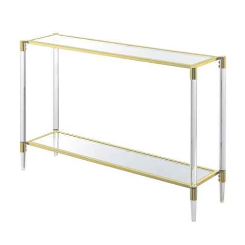 Pemberly Row Two-Tier Acrylic Glass Console Table, Clear Tempered Shelves, Gold Chrome Frame, Sturdy Acrylic Legs, Contemporary Style, 44.25 x 11.25 x 30 in, Elegant Living Room or Entryway Decor Pemberly Row