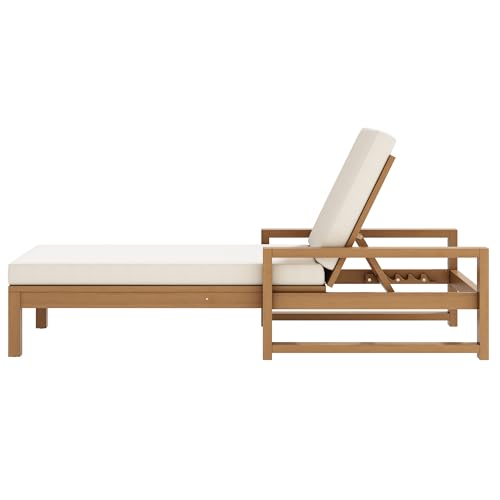 THINK 30 Lounge Chair Outdoor, Acacia Wood Oversized Chaise Lounge Chair with 5 Positions, Patio Lounge Chair with Thick Cushions, Weather-Resistant for Pool, Deck, Poolside,Light Teak THINK 30