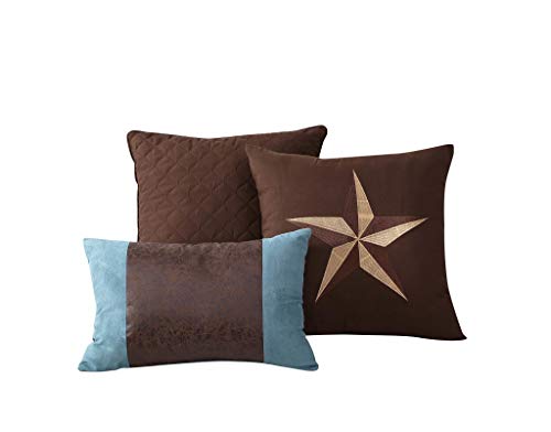 Chezmoi Collection Tulsa California King Bedding Set, 7-Piece Turquoise Brown Western Cowboy Oversized Comforter Set, Printed Texas Star Barbed Wire Chezmoi Collection