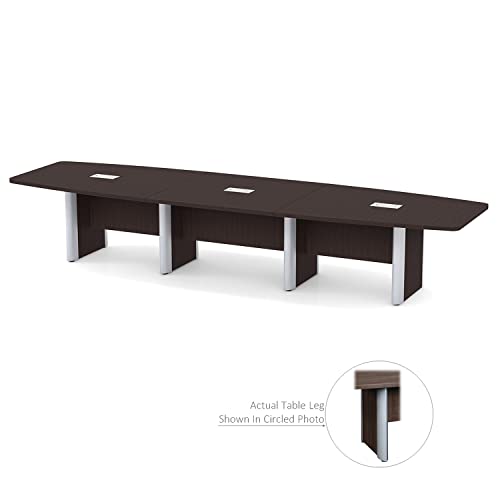 Thaweesuk Shop Espresso 16 ft Modern Executive Boat Shaped Conference Table Room Hide Wires Inside Elliptical Metal Legs Desk Grommets Racetrack Power Modules Silver Boardroom Business Furniture Wood Generic