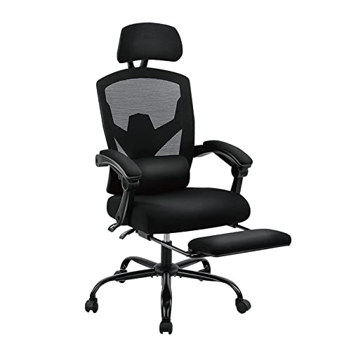 Simple Deluxe Home Office Desk Chair with Footrest, High-Back Mesh Rolling Swivel Reclining Chairs with Wheels, Comfortable Headrest, Lumbar Support, Comfy Arms Simple Deluxe