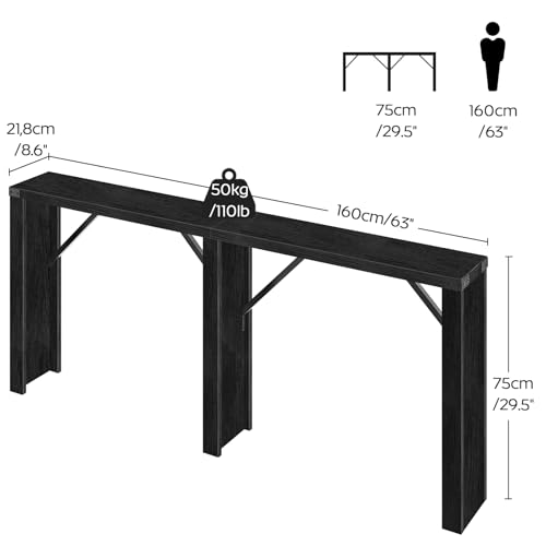 YATINEY Console Table, 63" Long Behind Couch Sofa Table, Entryway Table, Farmhouse Console Table for Narrow Spaces, Hallway, Living Room, Black CT30BB YATINEY