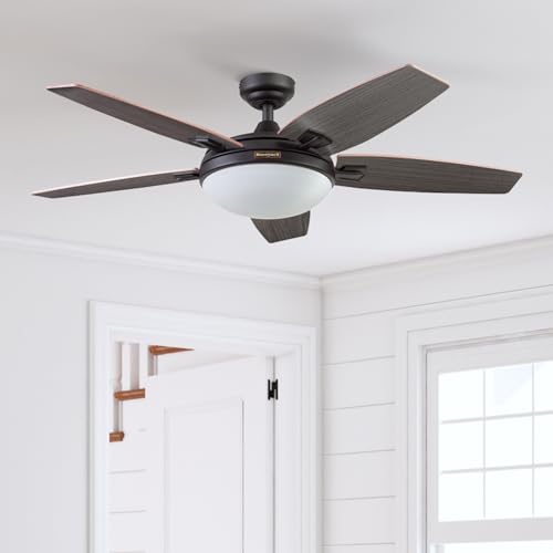 Honeywell Ceiling Fans Carmel Modern 48 Inch Ceiling Fan with Light, Remote Control Fan, LED Indoor Fan with 5 Blades, Gray Ironwood and Brown Maple Blade Finish Options, Bronze (50197-01) Honeywell
