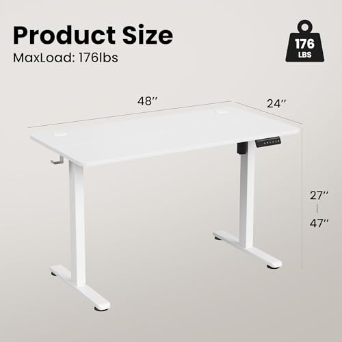 Casaphoria 48 x 24 inches Electric Standing Desk, Sit to Stand Desk with Memory Height Adjustment, Home Office Computer Desk for Writing and Games, White Casaphoria