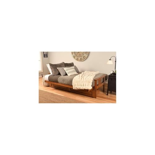 HomeStock Modern Muse Wood Futon Frame Set with Storage Drawers, Classic Style with Mission Style Arms with Solid Pattern with Foldable Feature for Lounge Room with Tight Back Canadian/Barbados HomeStock