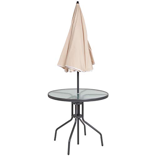 Flash Furniture Nantucket 6-Piece Patio Dining Set with Glass Table, 4 Folding Chairs, and Umbrella, Outdoor Patio Set, Brown Flash Furniture