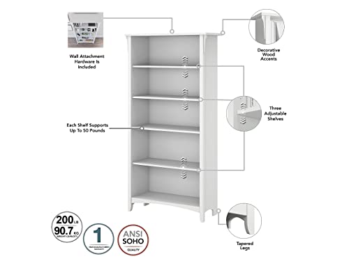 Bush Business Furniture Salinas 60W L-Shaped Desk Set with Hutch, File Cabinet, and Bookcase in Shiplap Gray and Pure White Bush Business Furniture