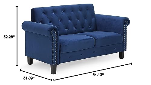 Furinno Bastia Vintage Modern Chesterfield Button Tufted Loveseat/Sofa Couch for Living Room, Navy Velvet Furinno