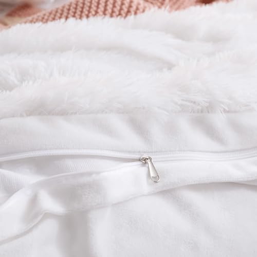 HAIHUA Faux Fur White Comforter Cover Twin Set, Fuzzy White Twin Bedding Set 2 Pieces (1 Fluffy Duvet Cover + 1 Plush Plush Pillow Cases) Furry Bed Set, Fluffy Bed Set, Zipper Closure HAIHUA