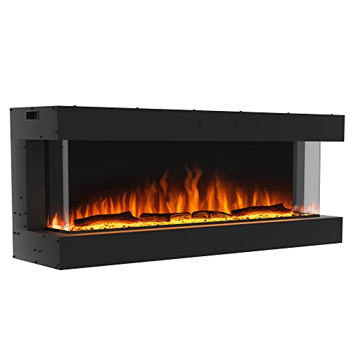 Valuxhome 3-Sided Electric Fireplace, 42 Inch Recessed and Wall Mounted Fireplaces, Built-in Fireplace Decorations for Living Room with Overheating Protection, Remote, Log & Crystals, Black Valuxhome
