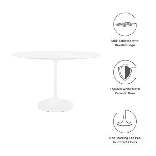 Modway Lippa 48" Mid-Century Modern Dining Table with Oval Top and Pedestal Base in White Modway