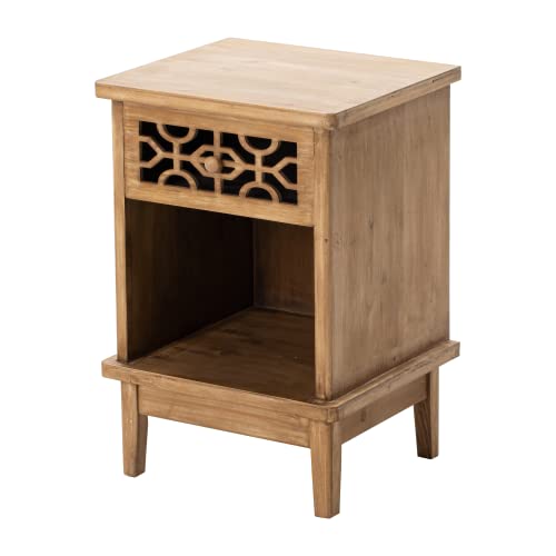 COZAYH Retro Rustic Nightstand Solid Fir End Table Side Table with Hand Carved Front and Open Shelf for Boho, French Country, Farmhouse Style, Natural COZAYH