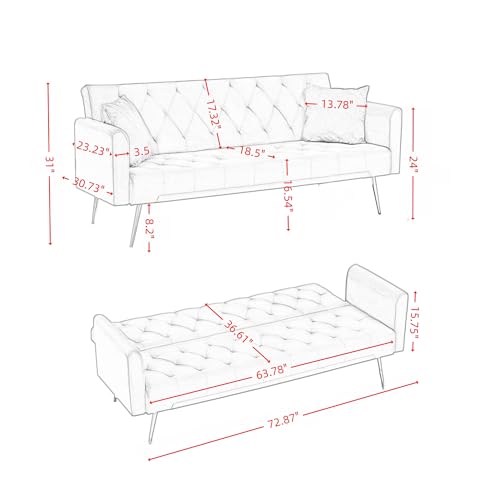 KEIKI 72" Futon Sofa Bed, 2-in-1 Loveseat, Velvet Upholstered Couches for Living Room, Sofa Sleeper for Small Space, Small Apartment Friendly Modern Home Soft Comfortable Folding Bed, Blue KEIKI