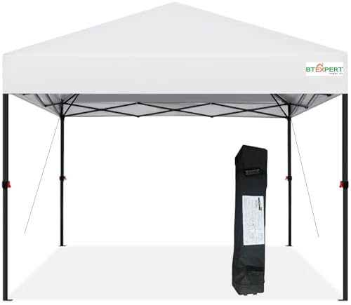 BTEXPERT 10x10ft 1-Person Setup Instant Pop Up Canopy Tent, One Touch Portable Commercial Shelter Outdoor Gazebo 1-Button Push Carrying Wheeled Bag for Home Party Deck Beach Wedding Camping Backyard BTEXPERT